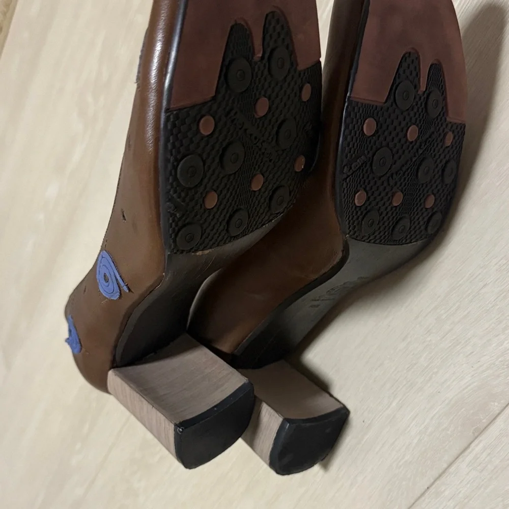 Vintage Morenatom Brown Heels with Blue Accents